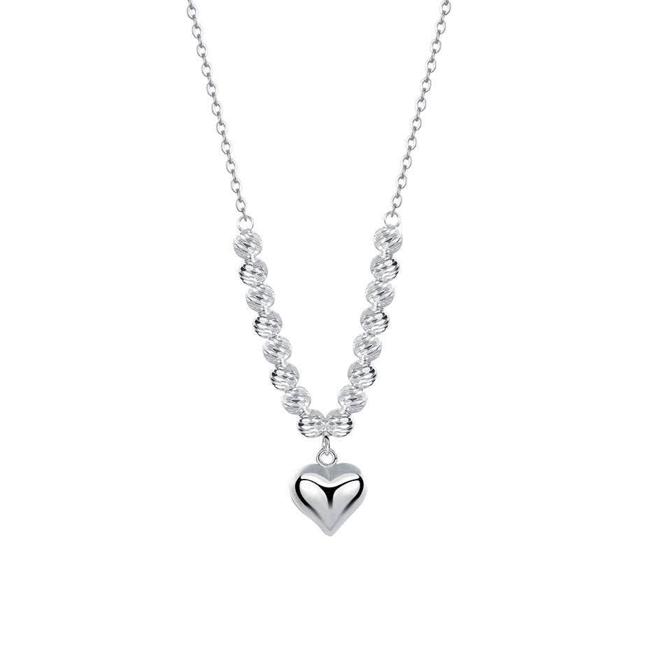 Beaded Heart Charm Pendant Necklace | 925 Sterling Silver Heart Necklace