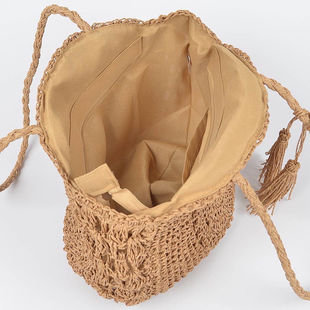 Faux Straw Round Bag | Faux Straw Round Tote Bag