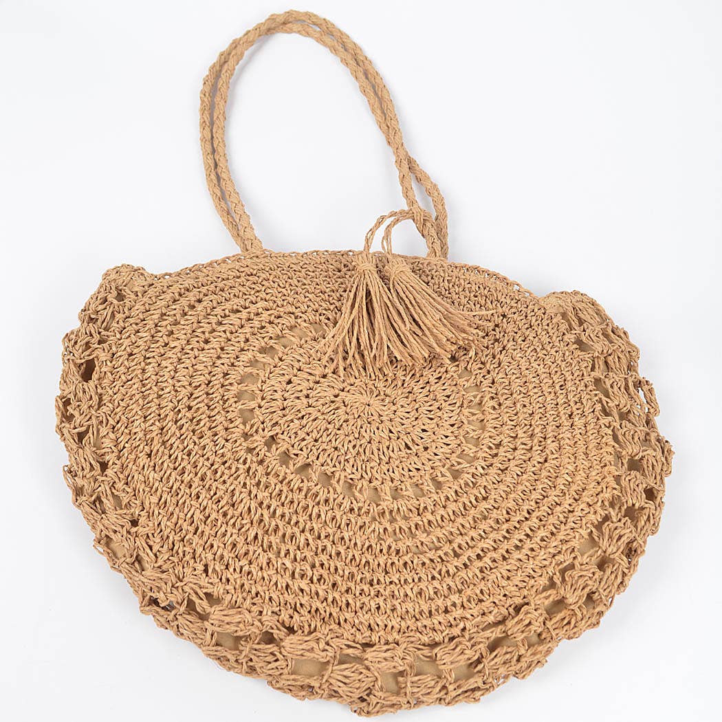 Faux Straw Round Bag | Faux Straw Round Tote Bag