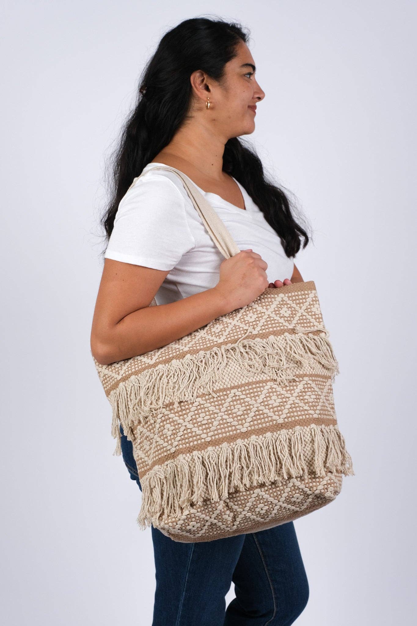 Boho Bliss Shoulder Bag | Boho Tassel Neutral Shoulder Bag