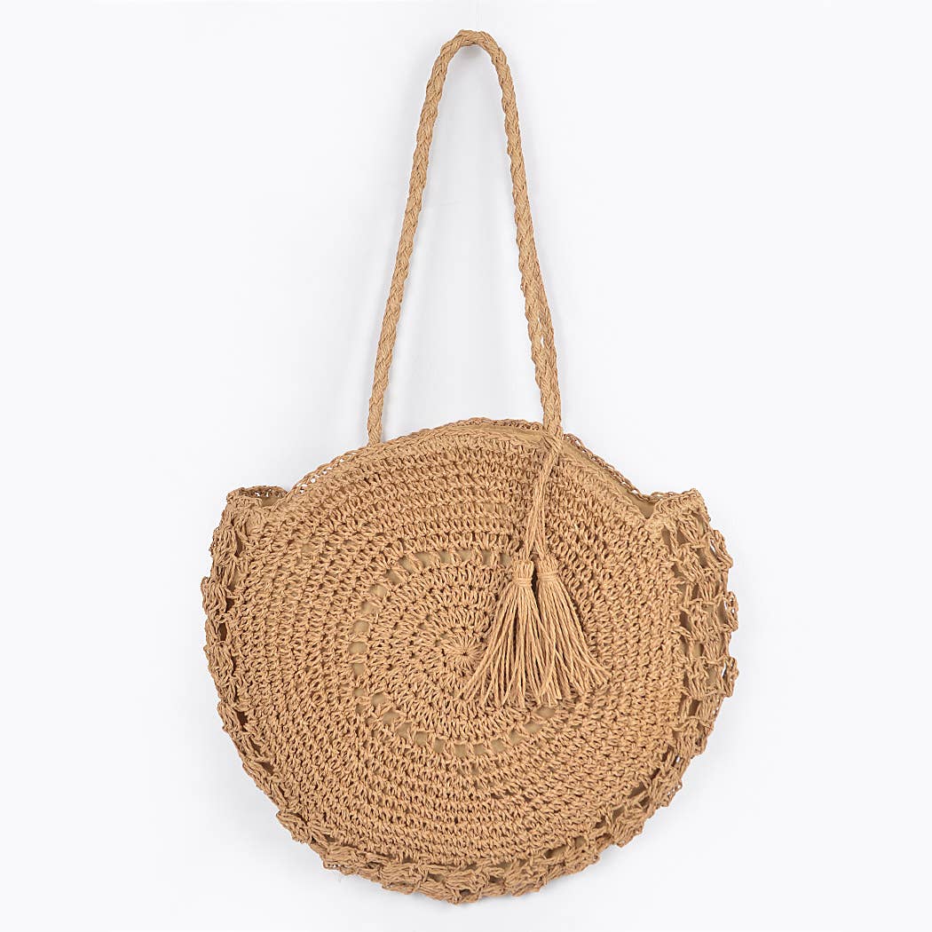 Faux Straw Round Bag | Faux Straw Round Tote Bag