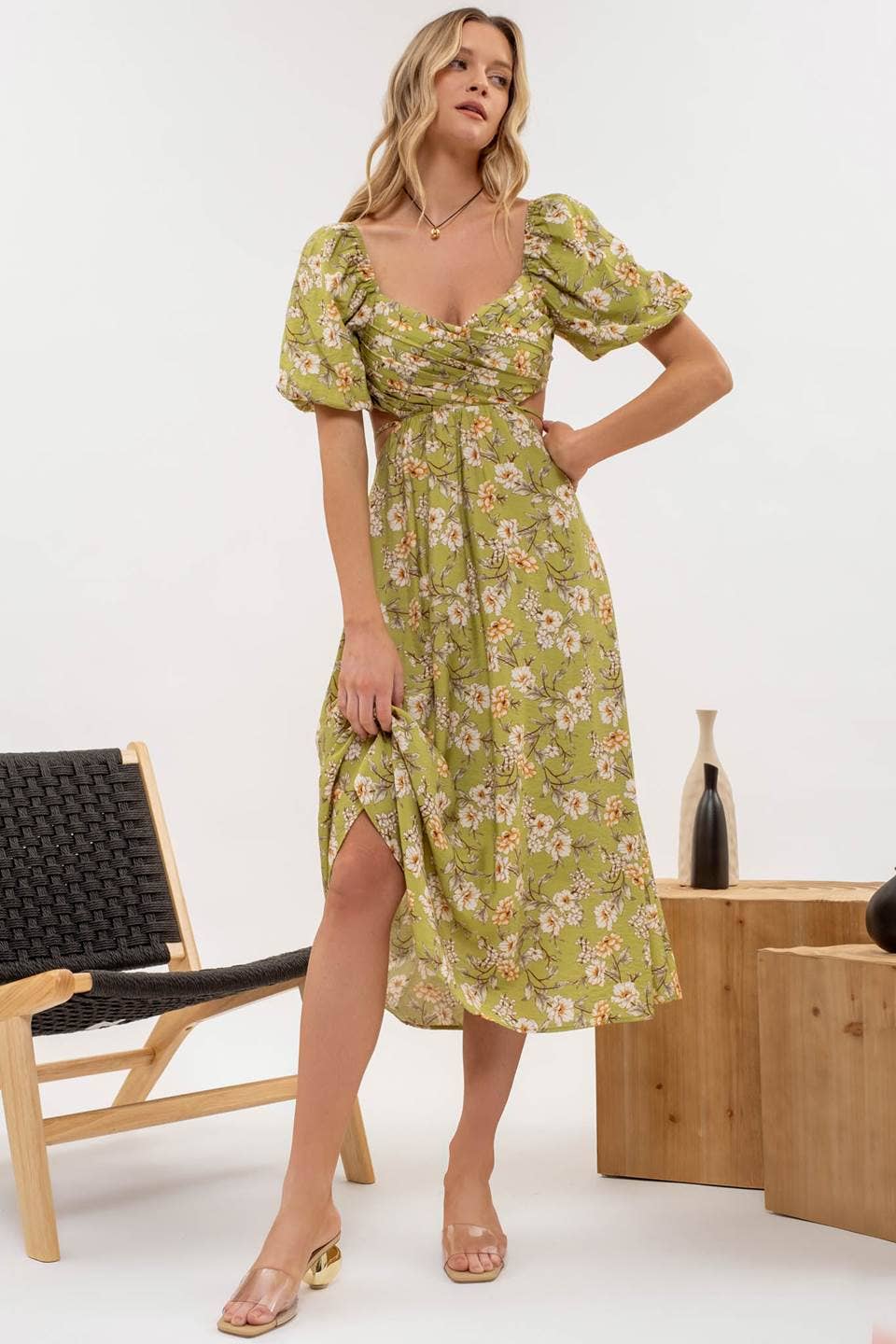 Timeless Romantic Midi Dress | Delicate Floral Kiwi Midi Dress