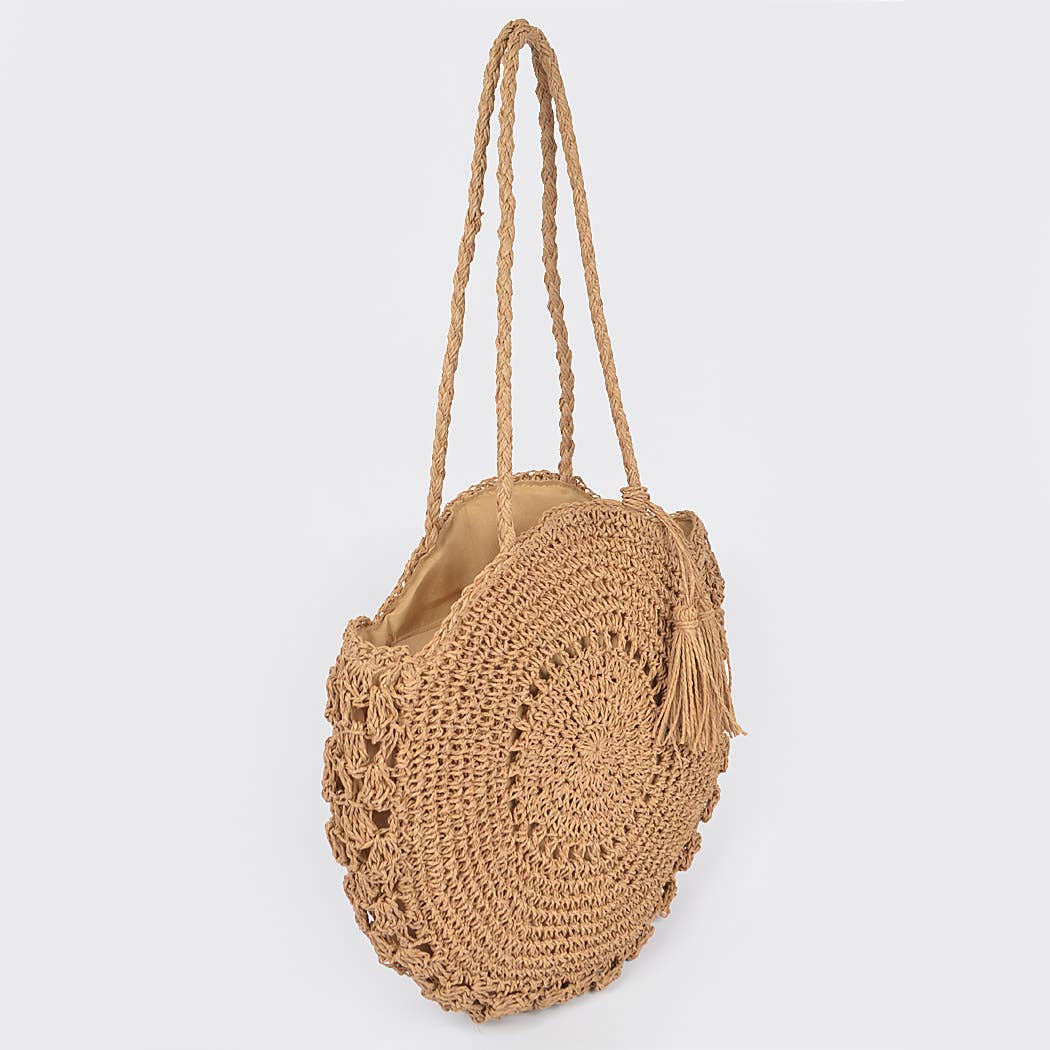 Faux Straw Round Bag | Faux Straw Round Tote Bag