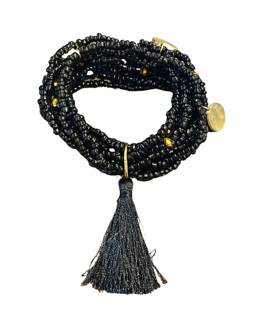 Black Bracelet Set | Pink Panache Beaded Tassel Bracelet Set