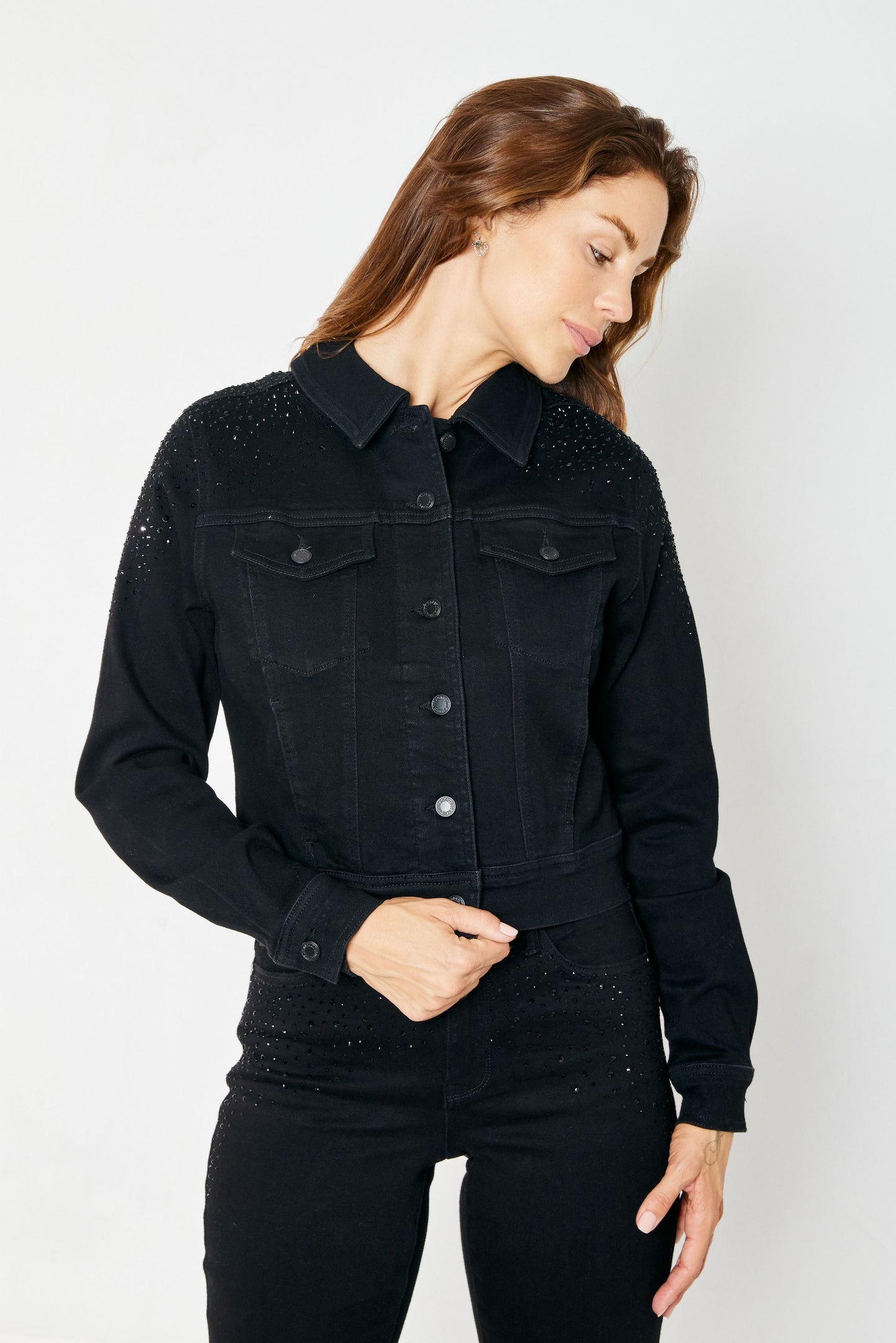 After Midnight Black Denim Jacket | Black Rhinestone Denim Jacket