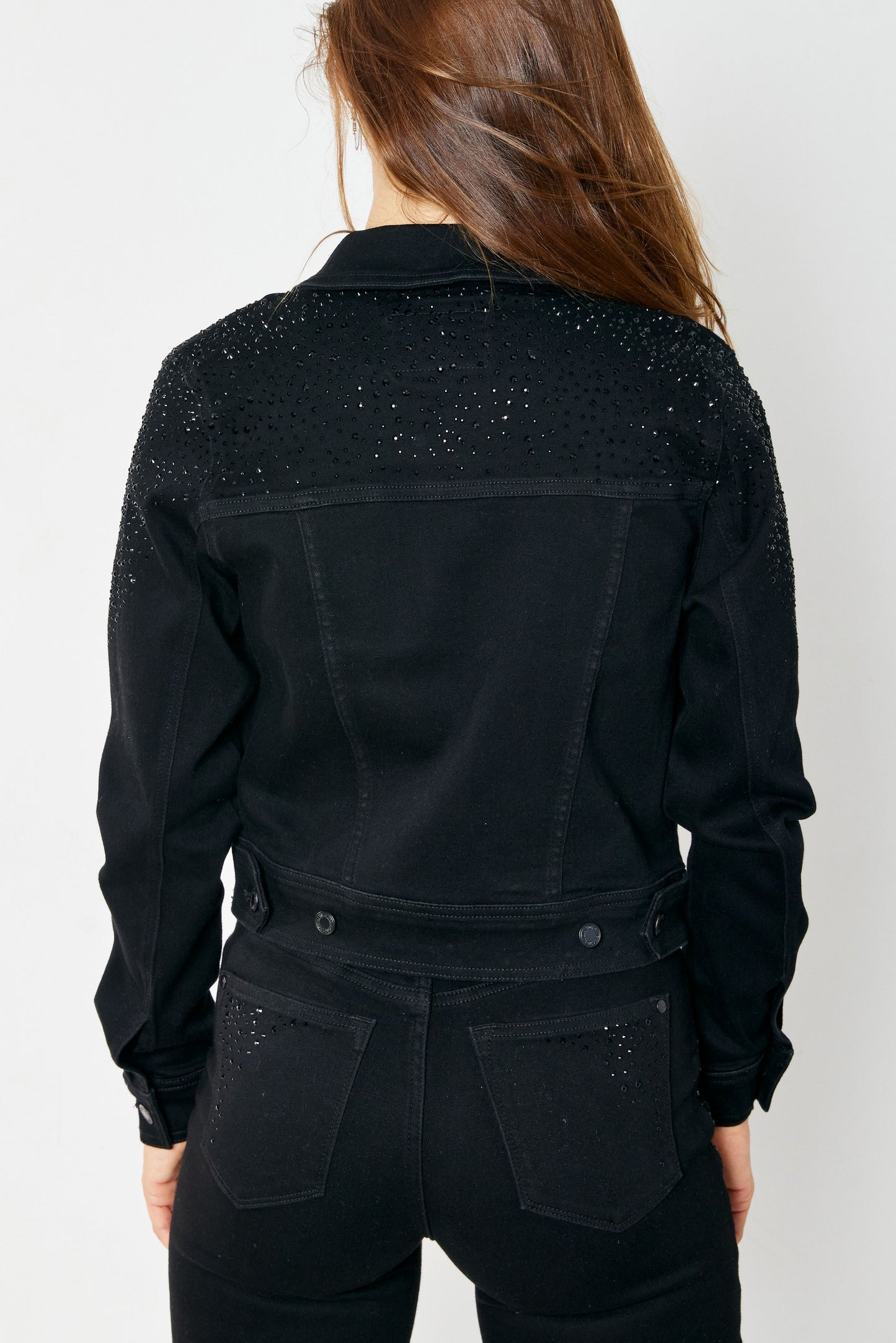 After Midnight Black Denim Sparkle Jacket | Black Rhinestone Denim Jacket