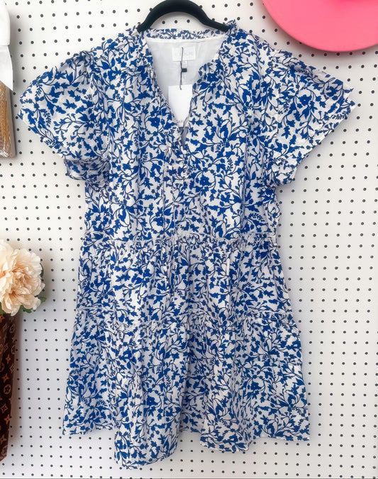 Afternoon Delight Blue Floral Dress | Sugarlips Blue Floral Tiered Short Dress