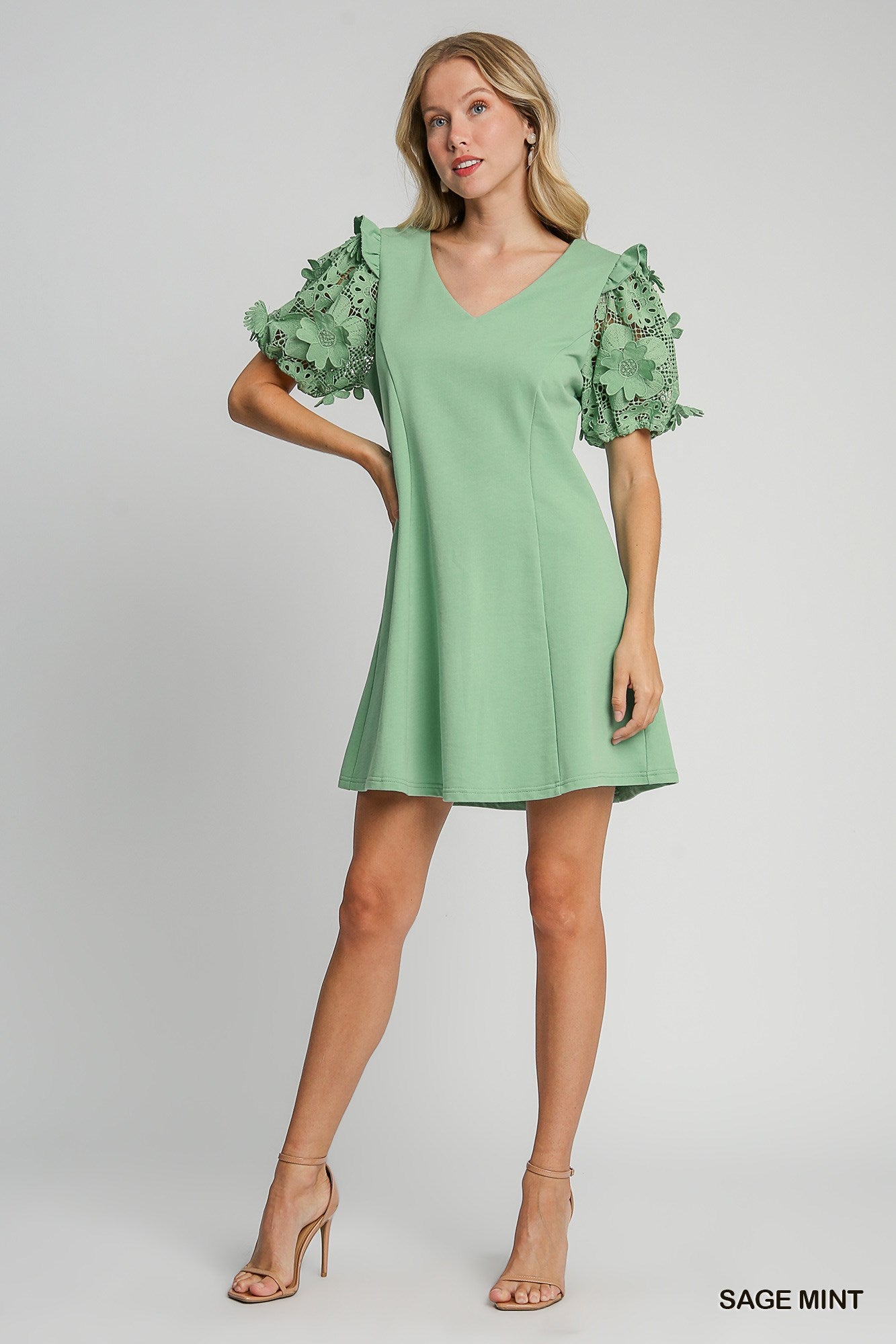 Umgee Sage Mint Lace Sleeve V-Neck Dress | Shop Now Brooks Boutique Sage Mint / Large Umgee Sage Mint Lace Sleeve V-Neck Dress | Shop Now Brooks Boutique Sage Mint / Large