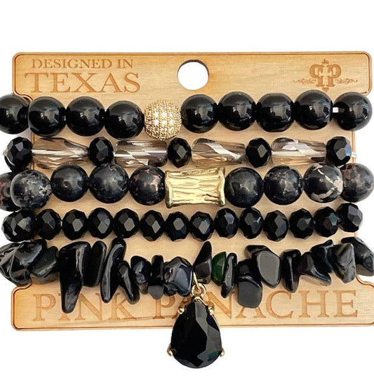 Black Bead Bracelet Set | Pink Panache Black Stoen Stretch Bracelet Set