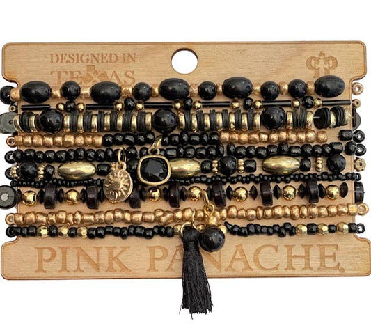 Black Mix Chunky Bead Bracelet | Pink Panache Black Bracelet Stack Set