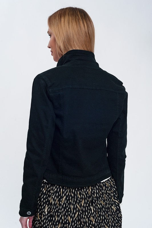 Black Out Stretch Trucker Jacket | Black Cropped Stretch Jacket
