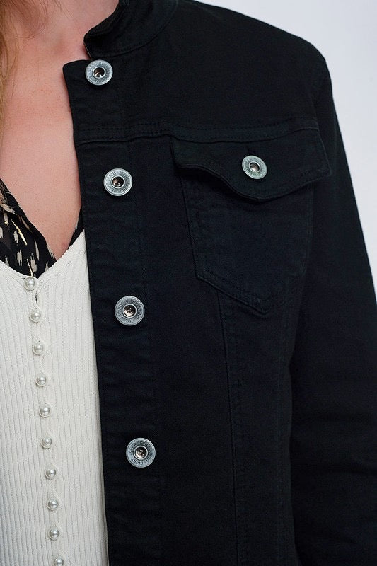Black Out Stretch Trucker Jacket | Black Cropped Stretch Jacket