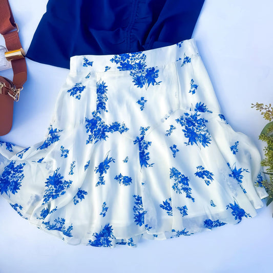 Blue Belle Floral Skirt | Blue floral Short Skirt