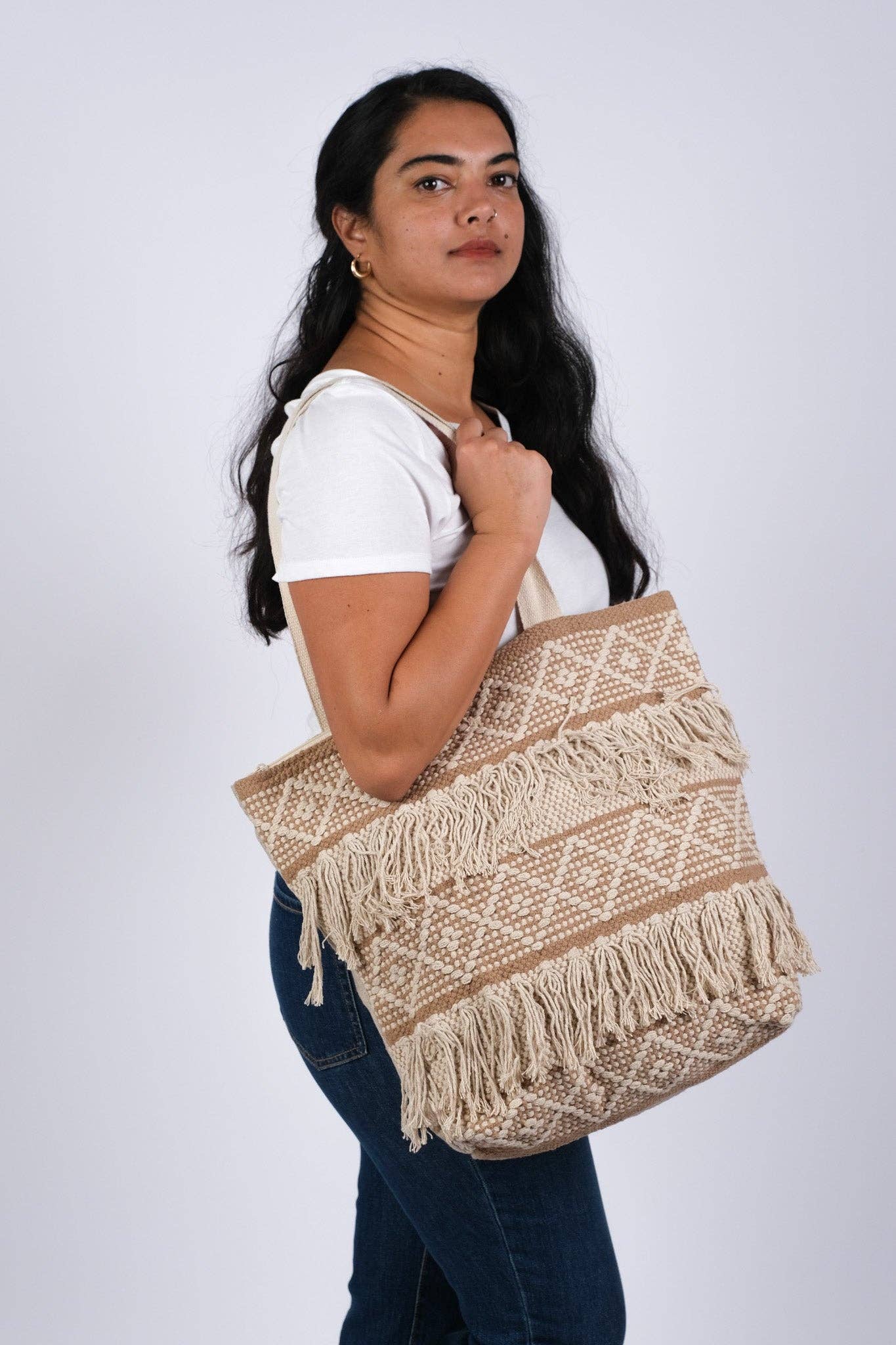 Boho Bliss Shoulder Bag | Boho Tassel Neutral Shoulder Bag