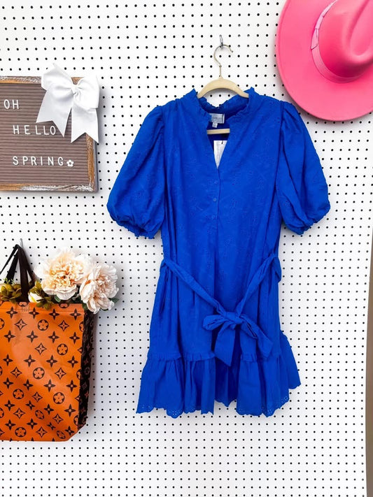 Brunch Ready Eyelet Dress | Ruffle Split V Neckline Eyelet Dress