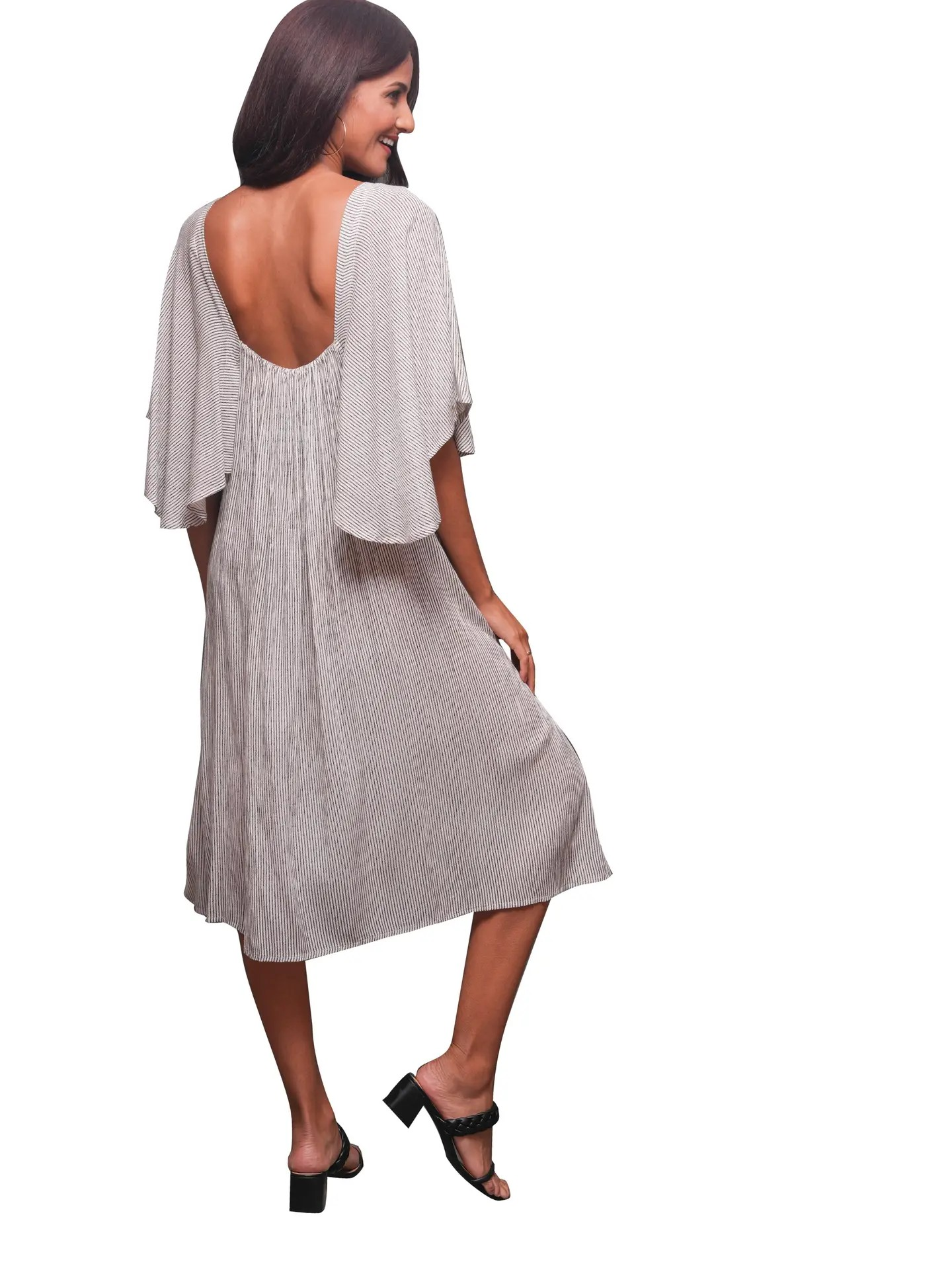 By Design Brown Ethereal Striped Dress | Striped Free Flowing Summer Dress