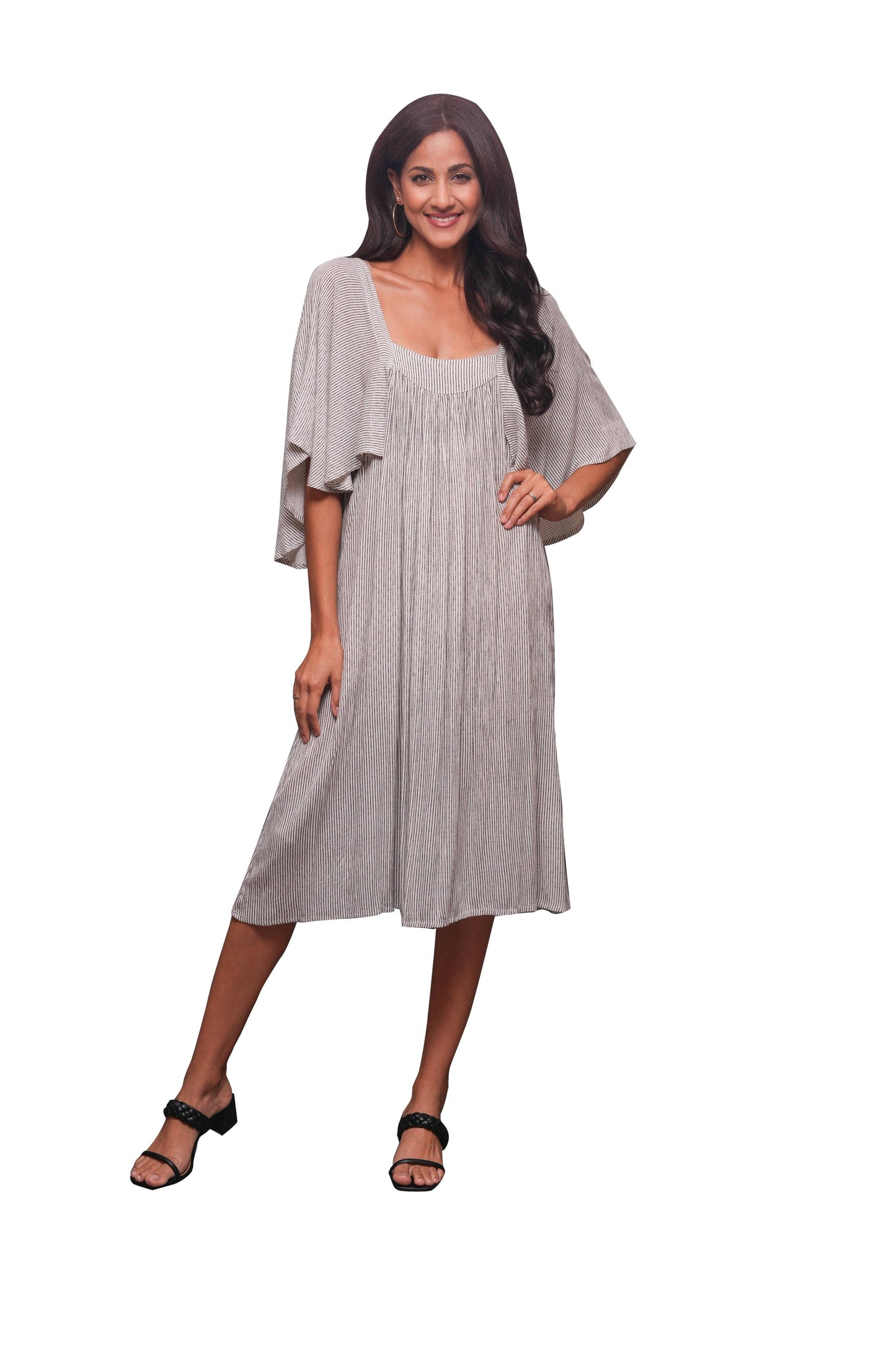 By Design Brown Ethereal Striped Dress | Striped Free Flowing Summer Dress