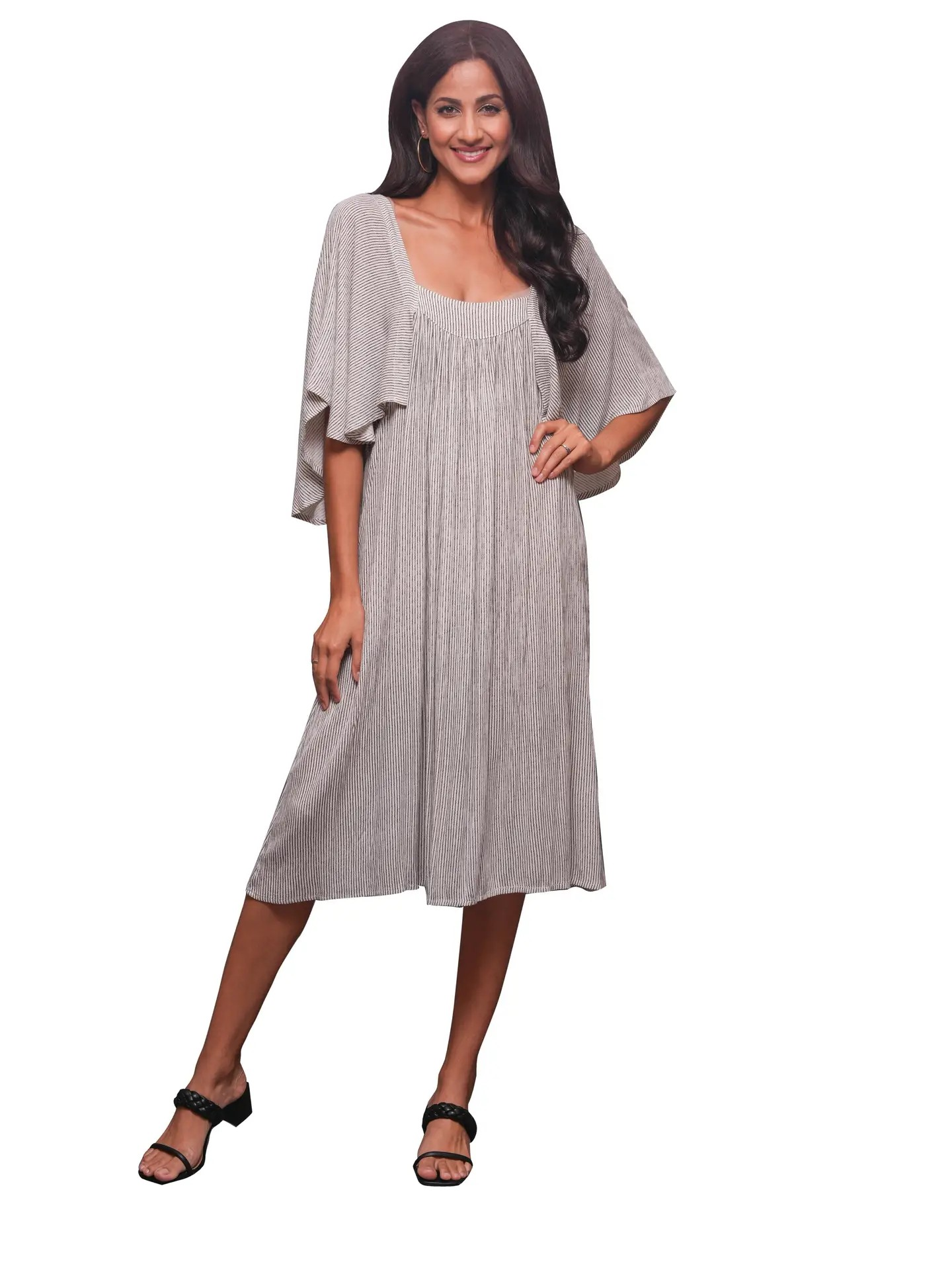 By Design Brown Ethereal Striped Dress | Striped Free Flowing Summer Dress