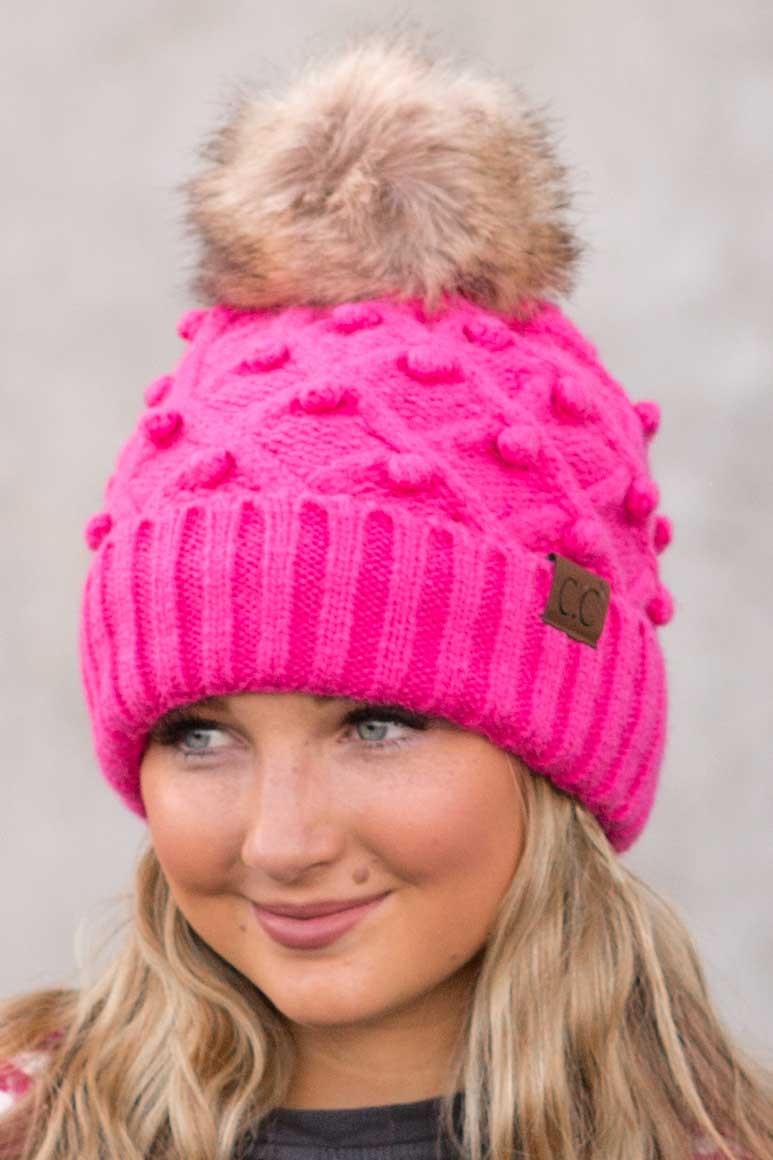 PInk CC Pom Pom Beenie | Candy Pink CC Pom Pom Beenie