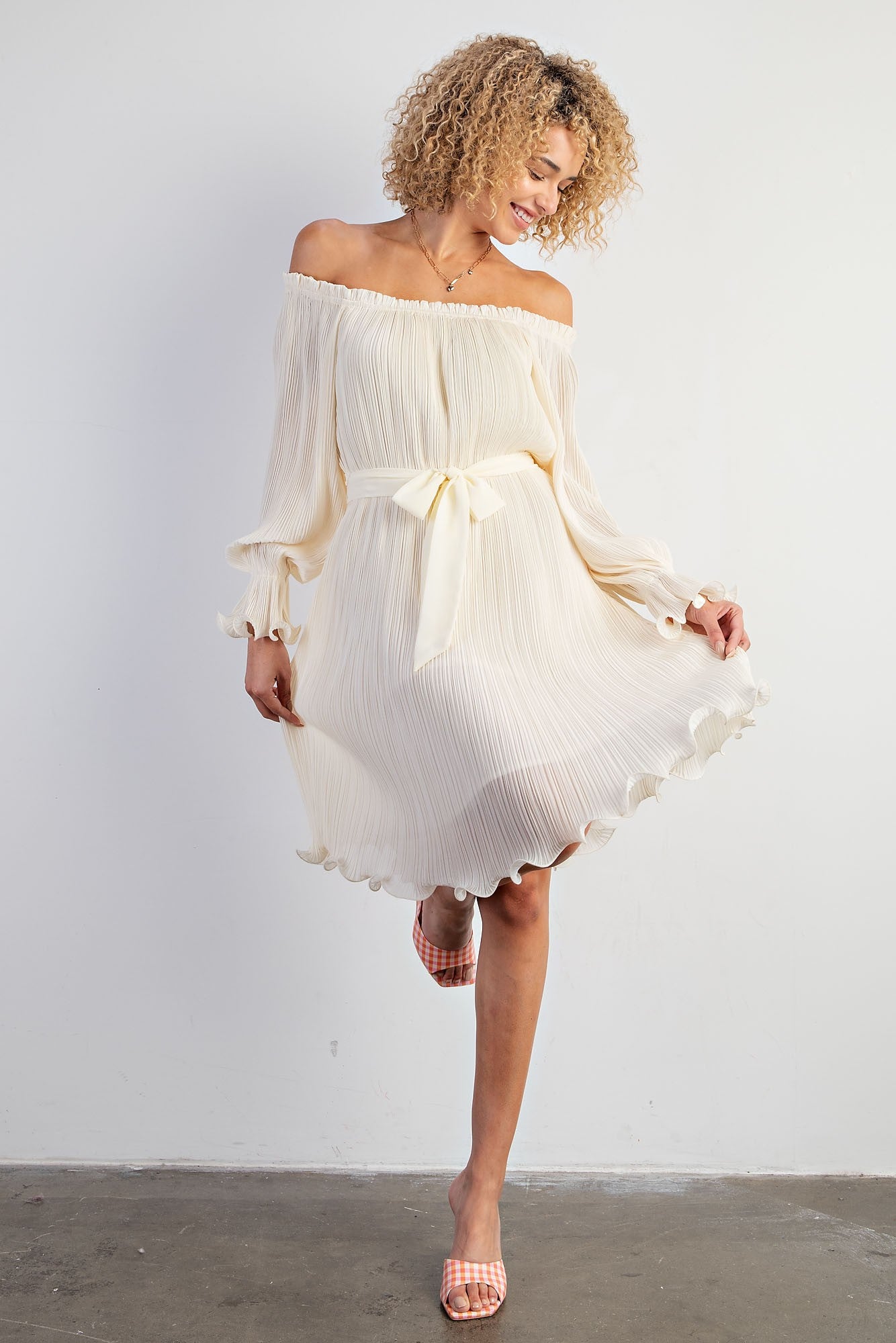 Chiffon Dreams Dress | Easel Woven Lined Cream Chiffon Dress