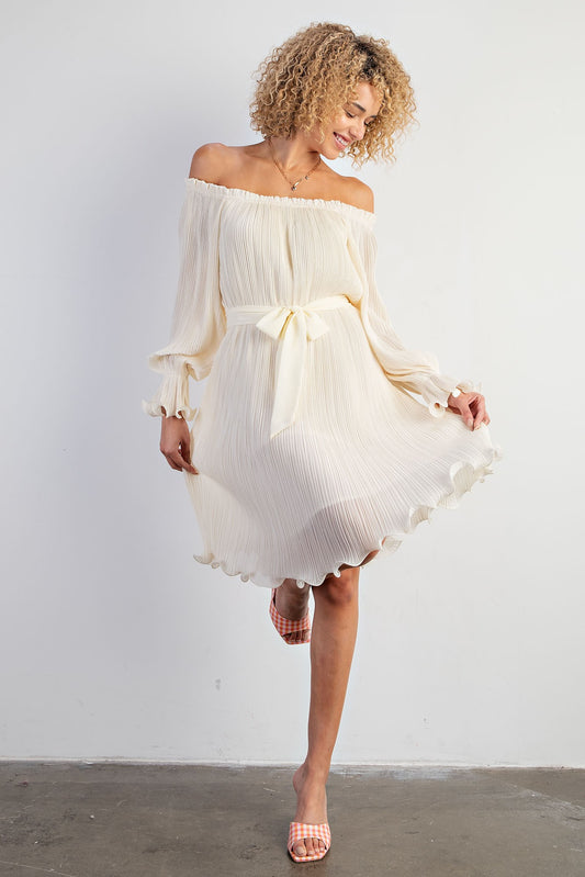 Chiffon Dreams Dress | Easel Woven Lined Cream Chiffon Dress