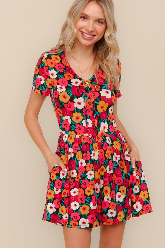 Day In the Park Floral Romper | Floral V Neck Short Sleeve Romper