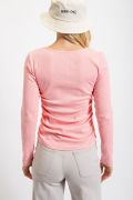 Delicate Petals Soft Pink Top | Pink Long Sleeve Ribbed Ruched Top