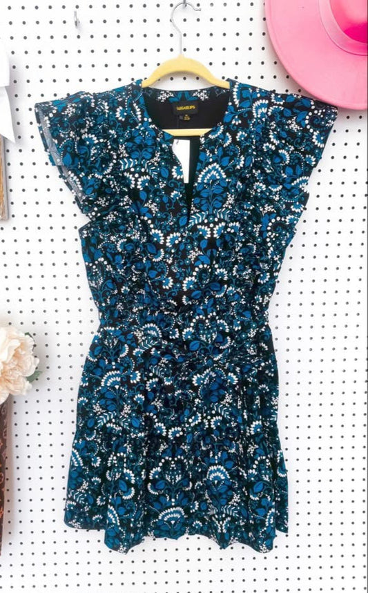 Effortlessly Cute Dress | Sugarlips Black Blue Printed Short Dress