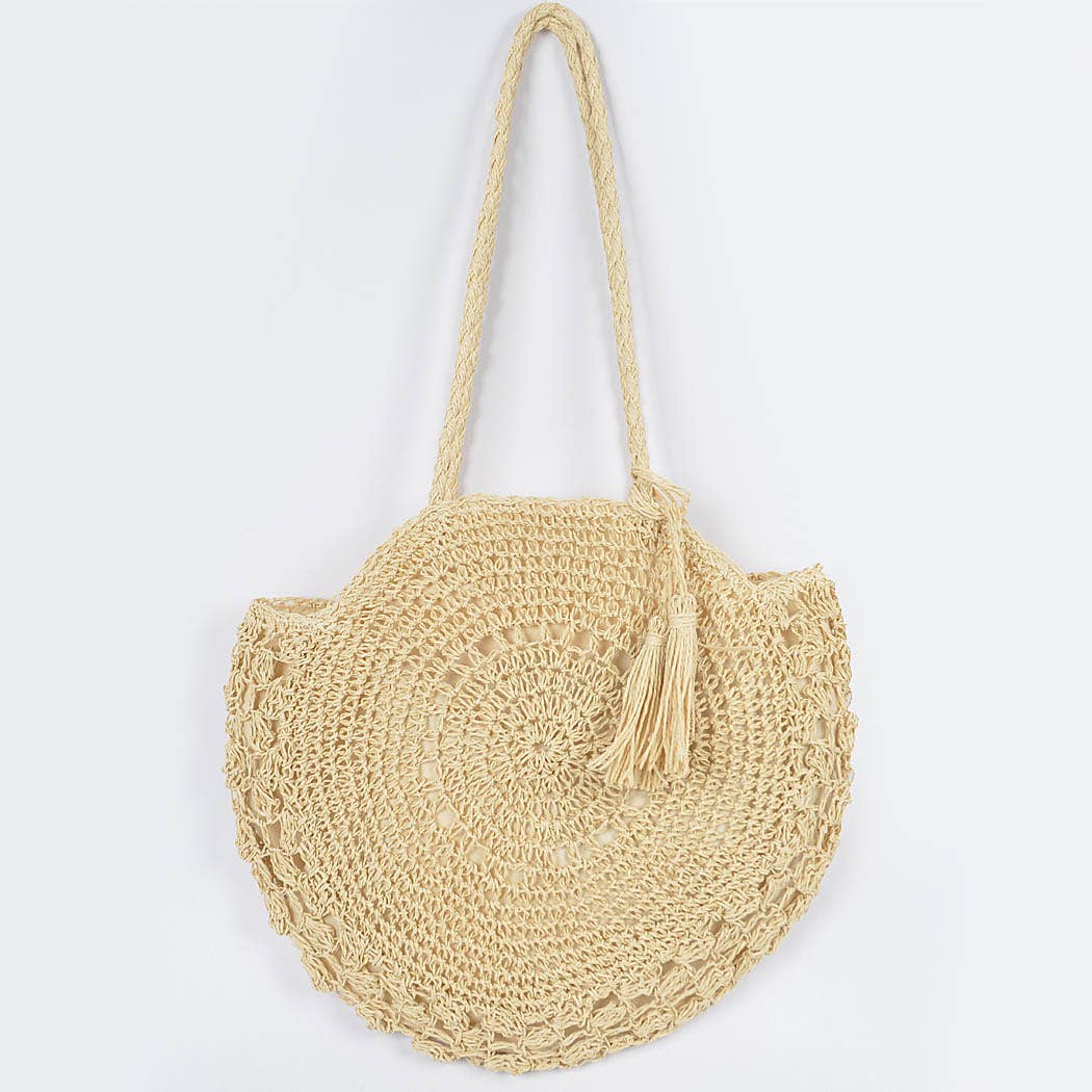 Faux Straw Round Bag | Faux Straw Round Tote Bag