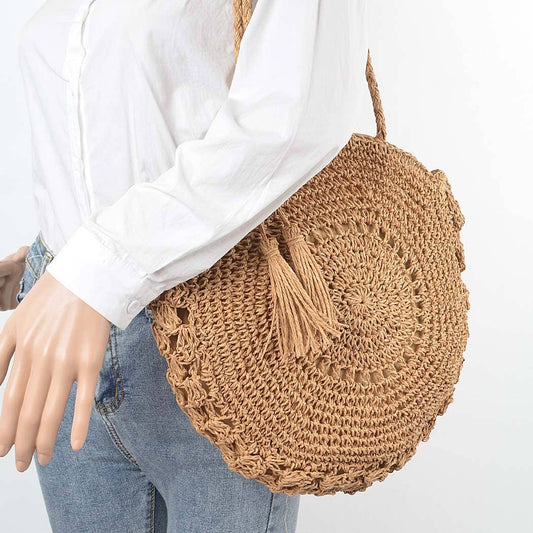 Faux Straw Round Bag | Faux Straw Round Tote Bag