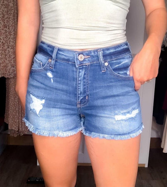 Forever Young Denim Shorts | Kan Can Fray Hem Denim Shorts