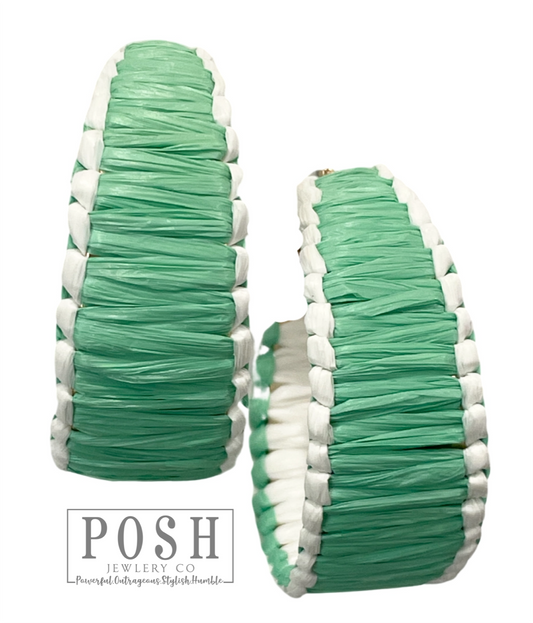 Green Raffia Hoop Earrings | Posh Jewelry Co Hoop Earrings