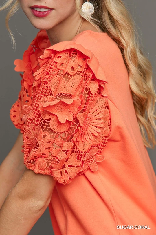 Beautiful Blooms Sugar Coral Dress | Umgee Sugar Coral 3D Lace Dress