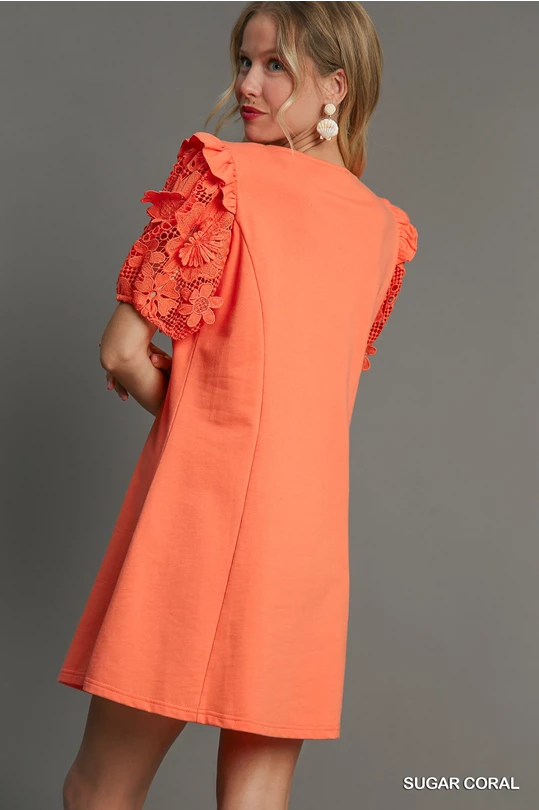 Beautiful Blooms Sugar Coral Dress | Umgee Sugar Coral 3D Lace Dress