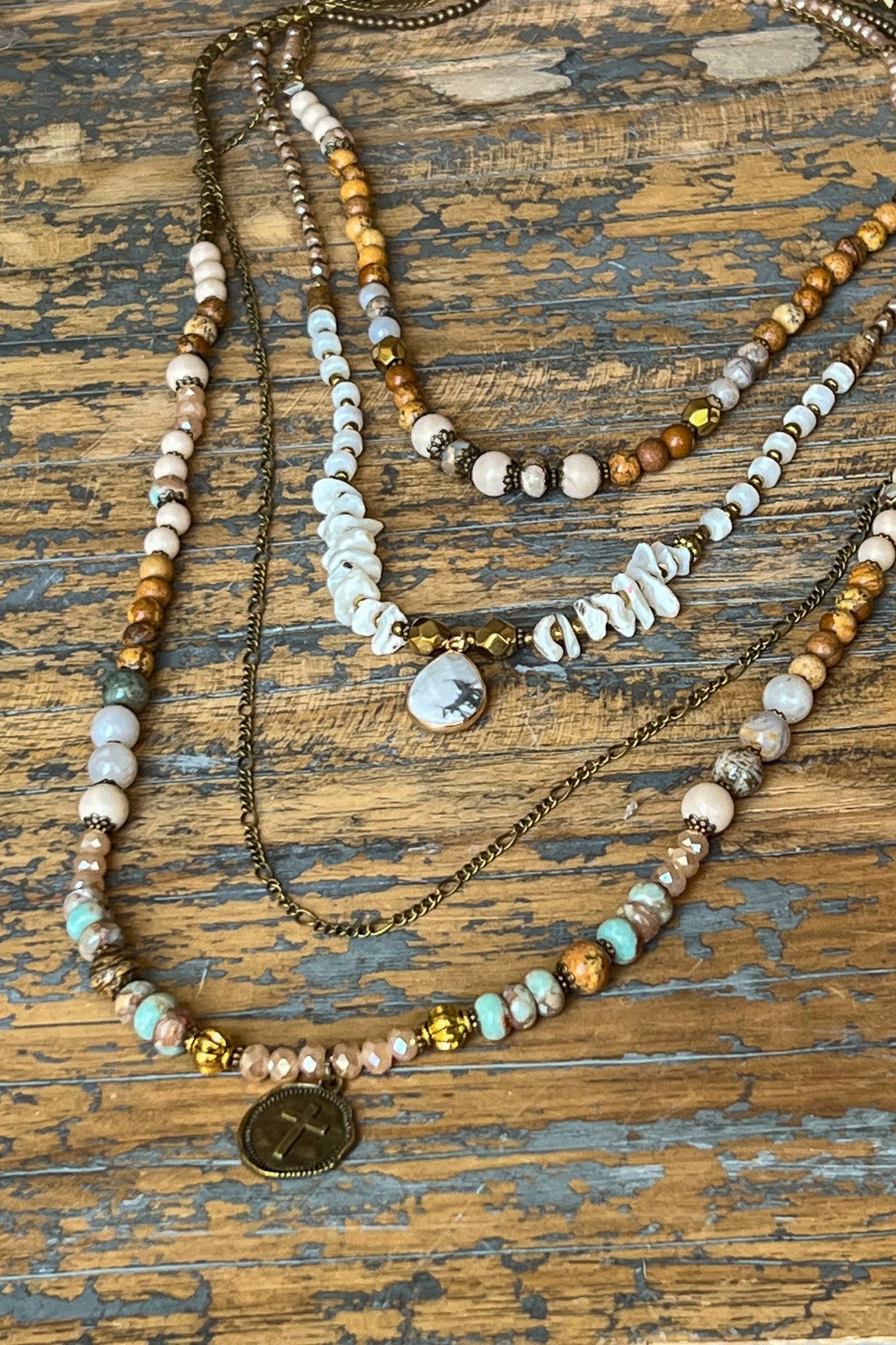 Kayla Layered Necklace Set | Four Layer Bronze Stone Glass Necklace Set