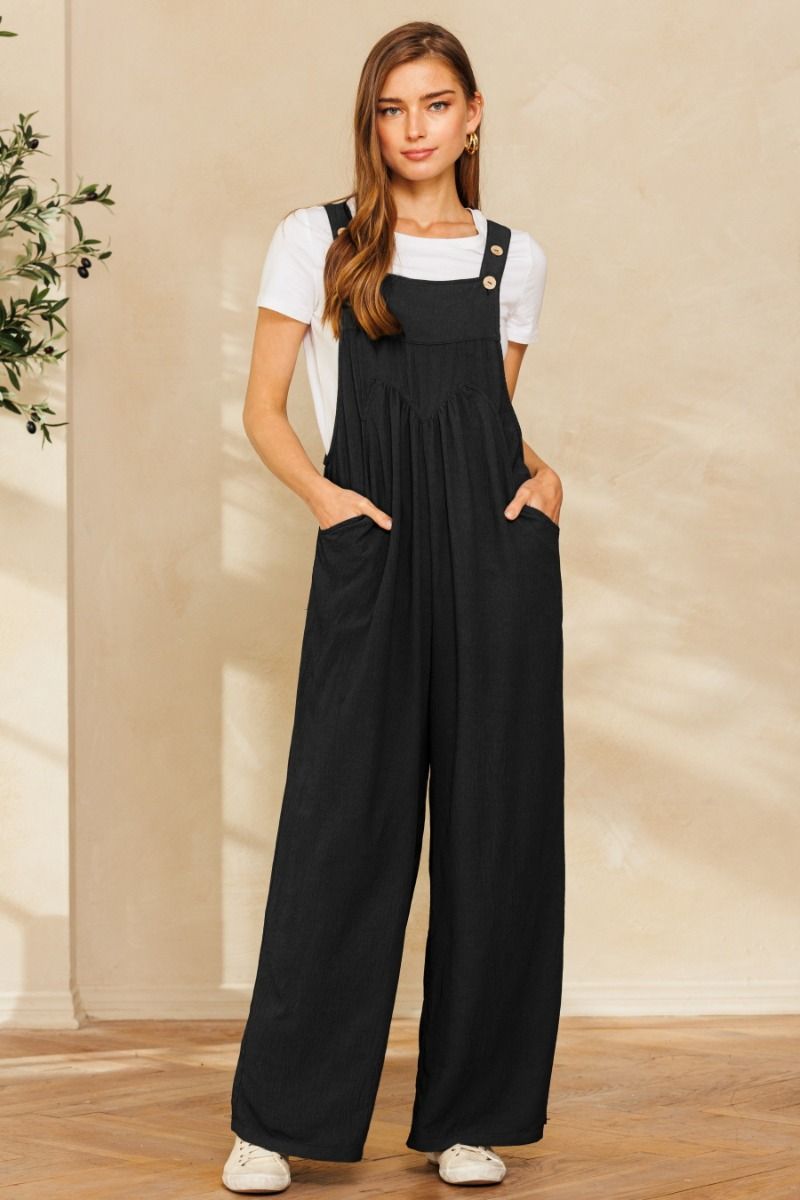 Lazy Day Jumpsuit | Full Length Wide Leg Black Overalls