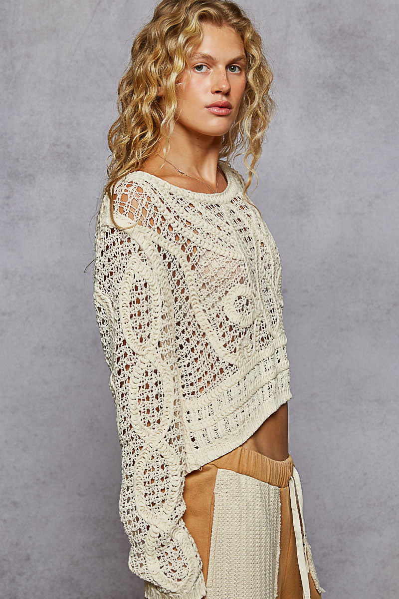 Natural Beauty Crochet White Top | White Long Sleeve Crochet Top