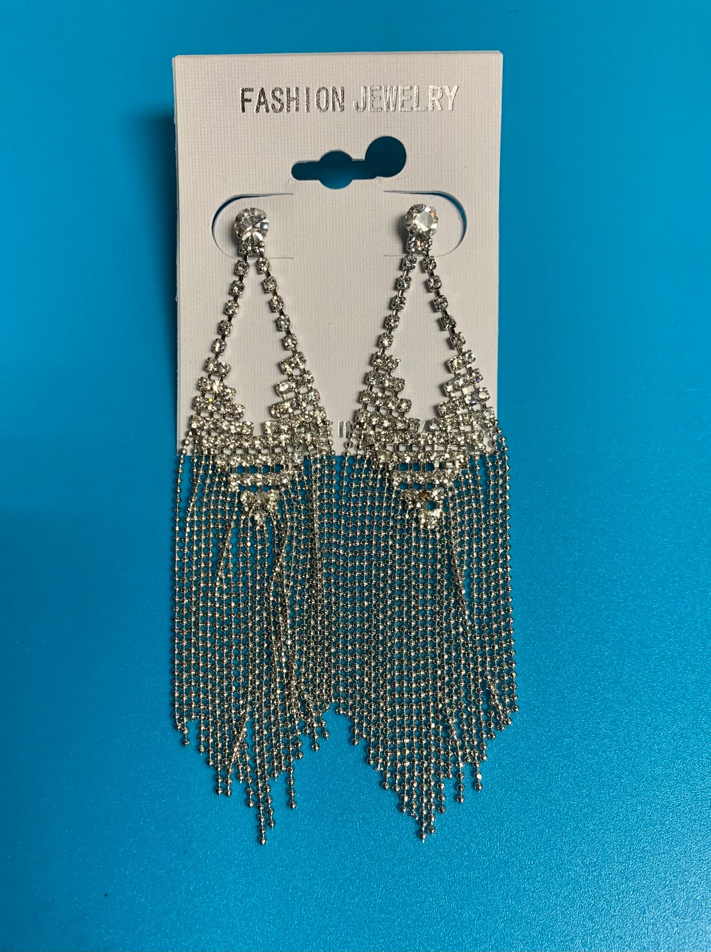 Silver Dangle Crystal Earrings | Silver Tone Crystal Dangle Fringe Earrings