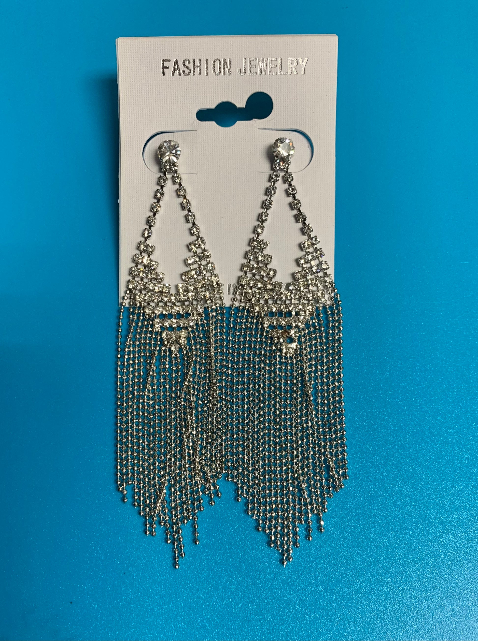 Silver Dangle Crystal Earrings | Silver Tone Crystal Dangle Fringe Earrings