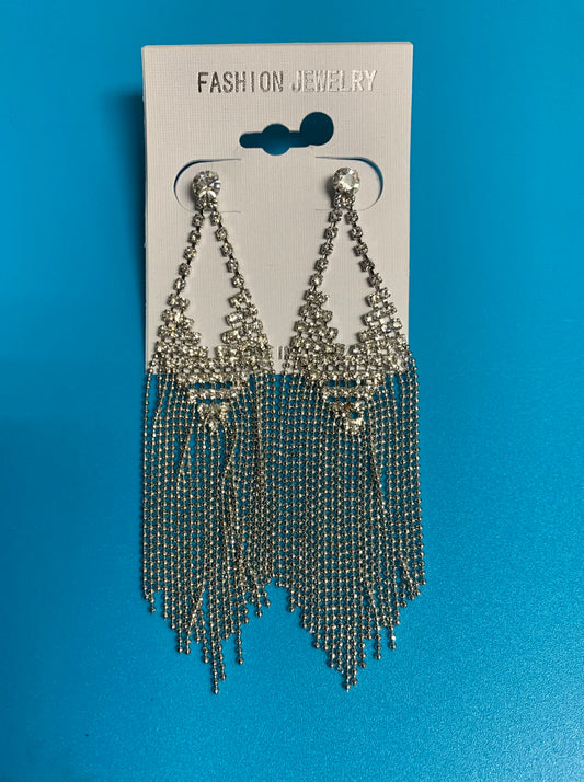 Silver Dangle Crystal Earrings | Silver Tone Crystal Dangle Fringe Earrings
