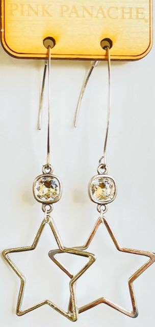 Silver Star Drop Earrings | Pink Panache Rhinestone Drop Star Earrings