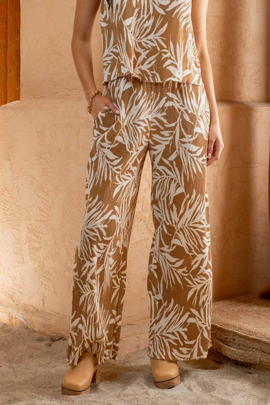 Somewhere On a Beach Dress Pants | Lightweight Plisse Leafe wide Leg Pants