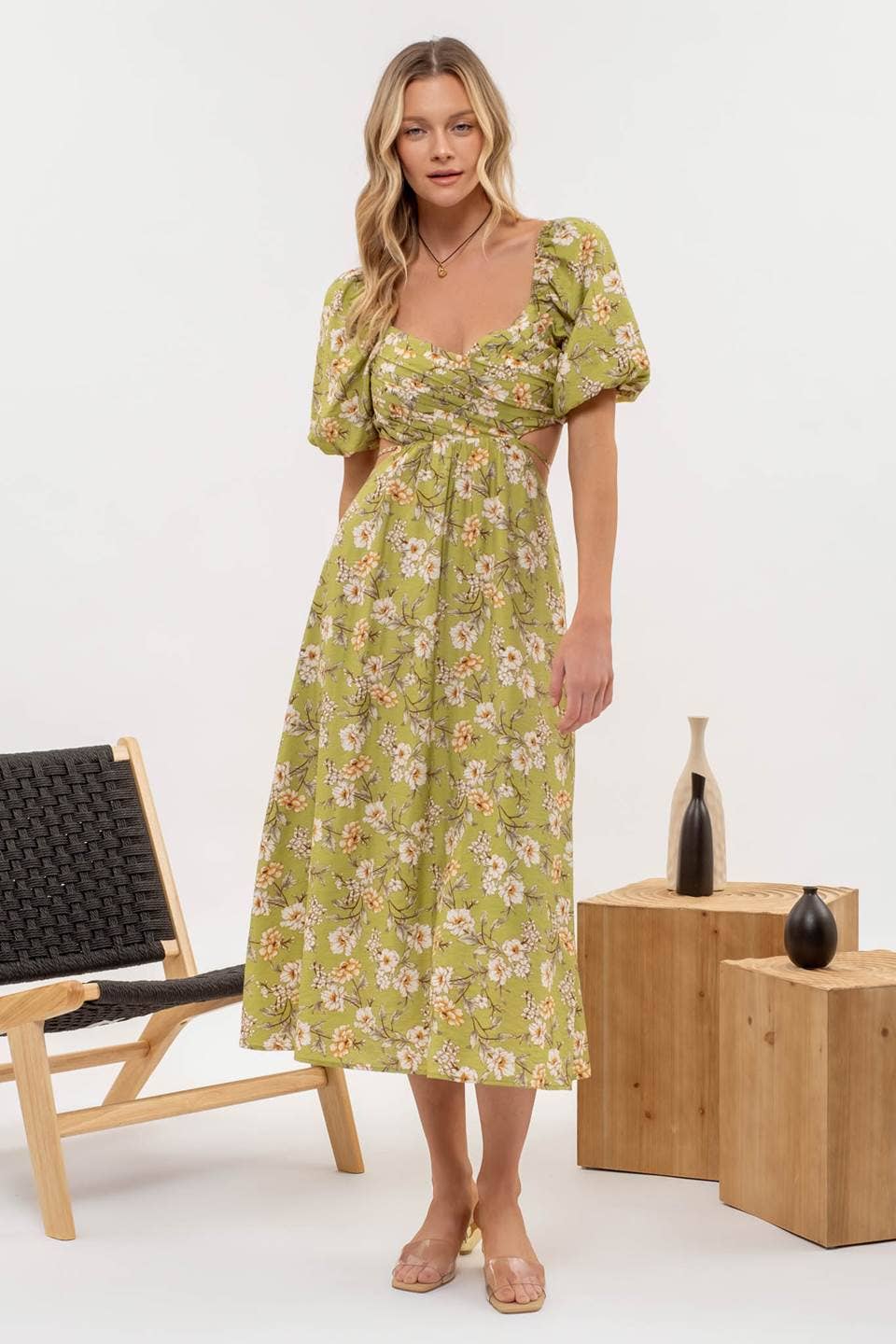 Timeless Romantic Midi Dress | Delicate Floral Kiwi Midi Dress