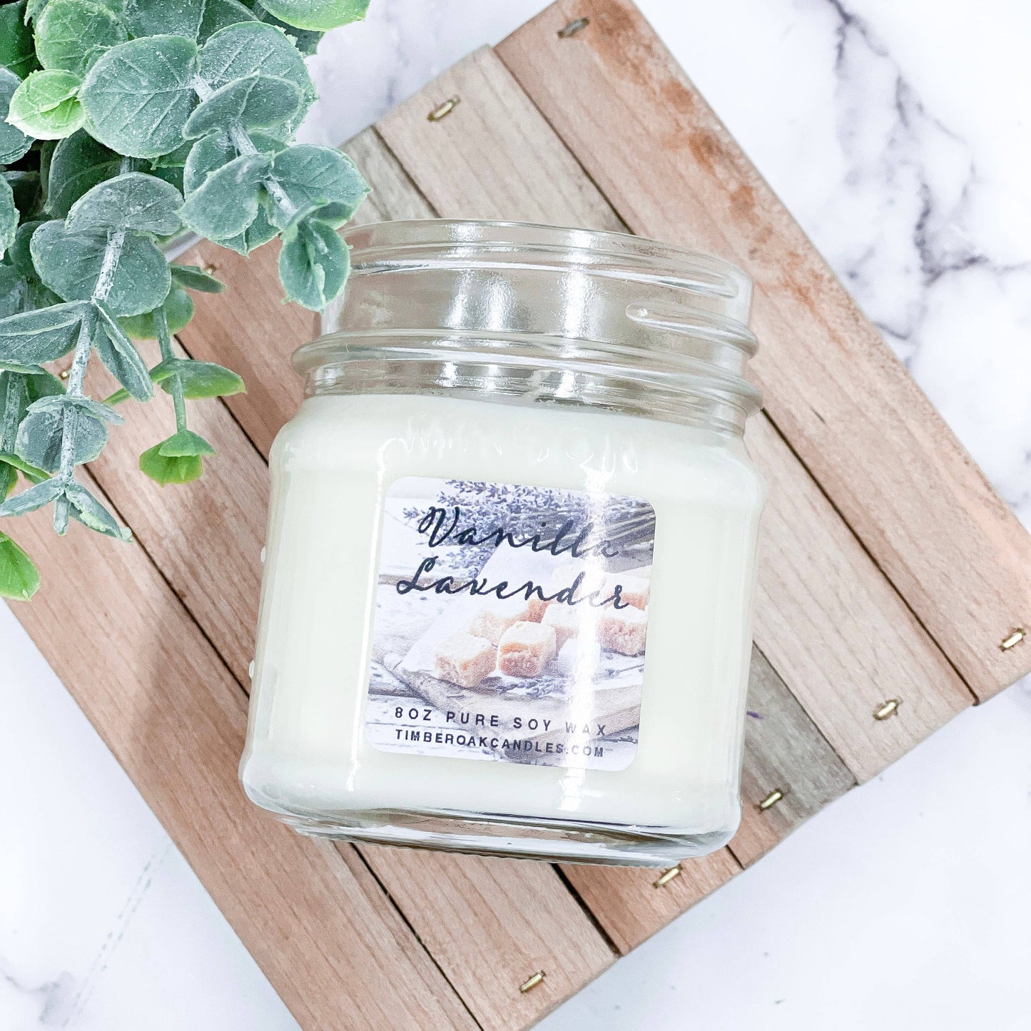 Vanilla Lavender 8oz Mason Jar Candle | Timber Oak Vanilla Lavender Soy Candle