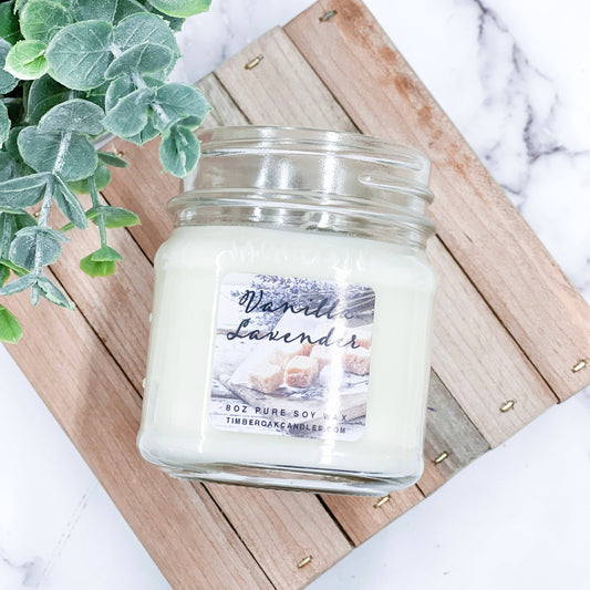 Vanilla Lavender 8oz Mason Jar Candle | Timber Oak Vanilla Lavender Soy Candle