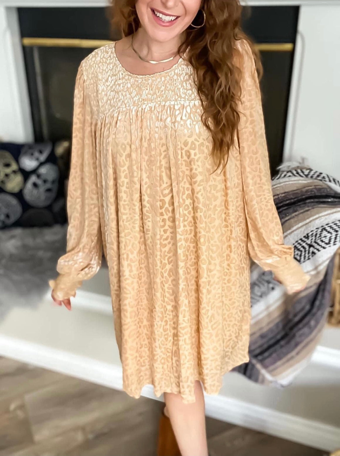 Velvet Crush PLUS Dress | Gold Animal Print Long Sleeve Velvet Dress