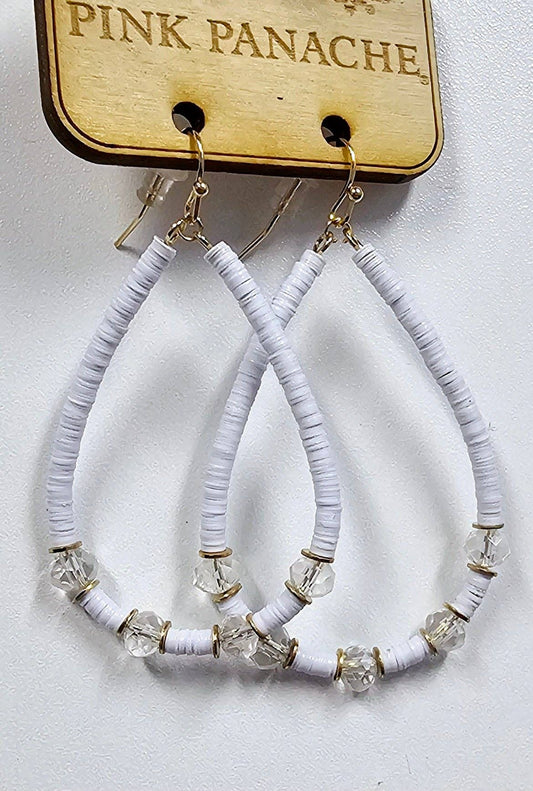 White Beaded Teardrop Gold Earrings | Pink Panache White Teardrop Earrings