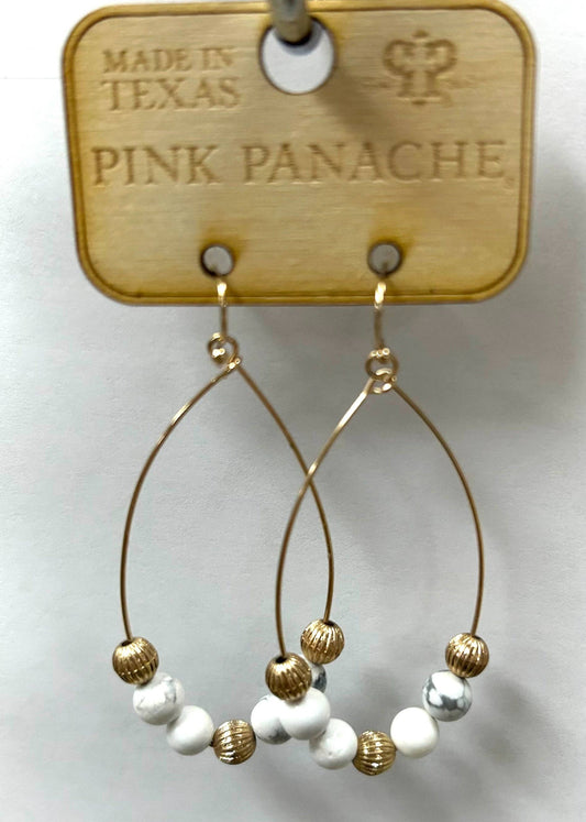 White Howlite Teardrop Beaded Earrings | Pink Panache Howlite Gold Earrings