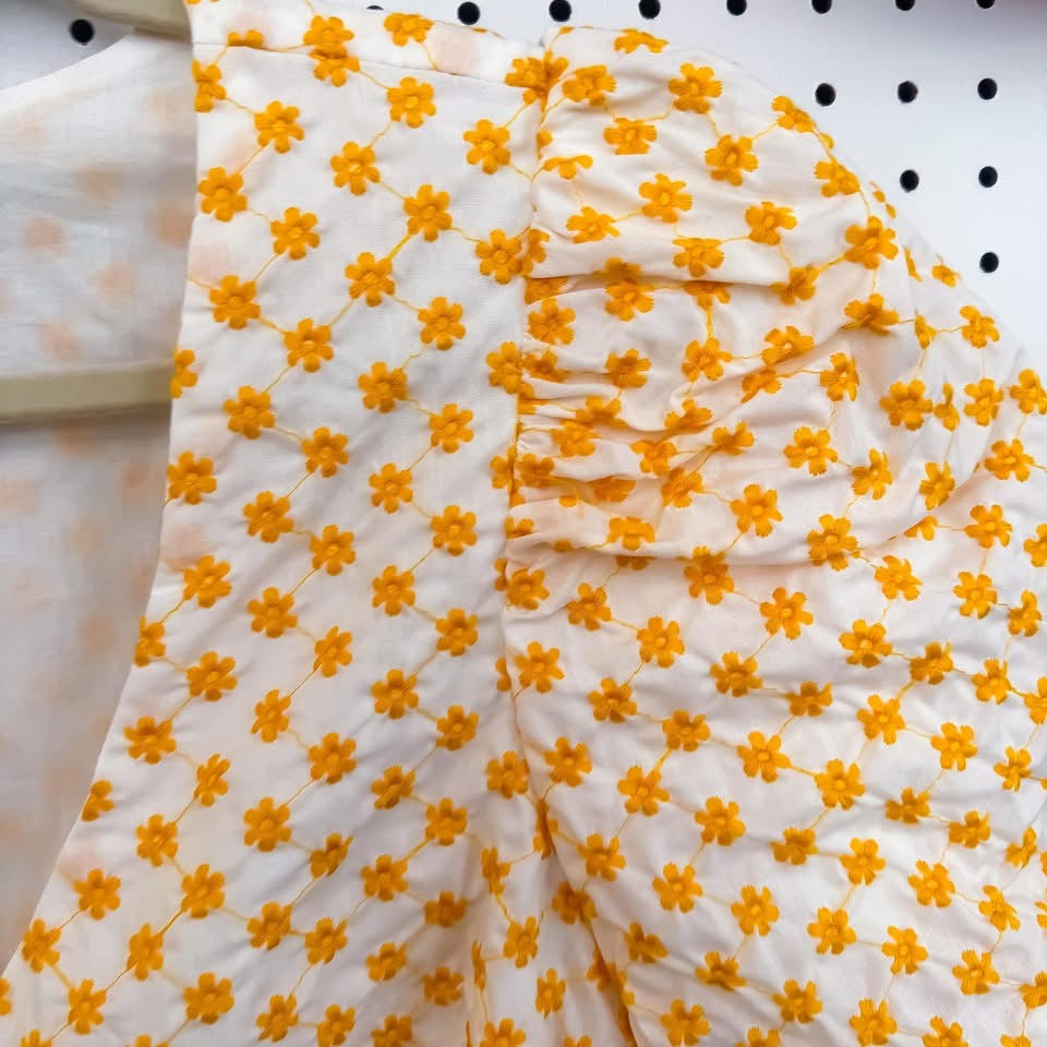 You Are My Sunshine Top | Yellow Embroidered Daisy Puff Sleeve Tie Top