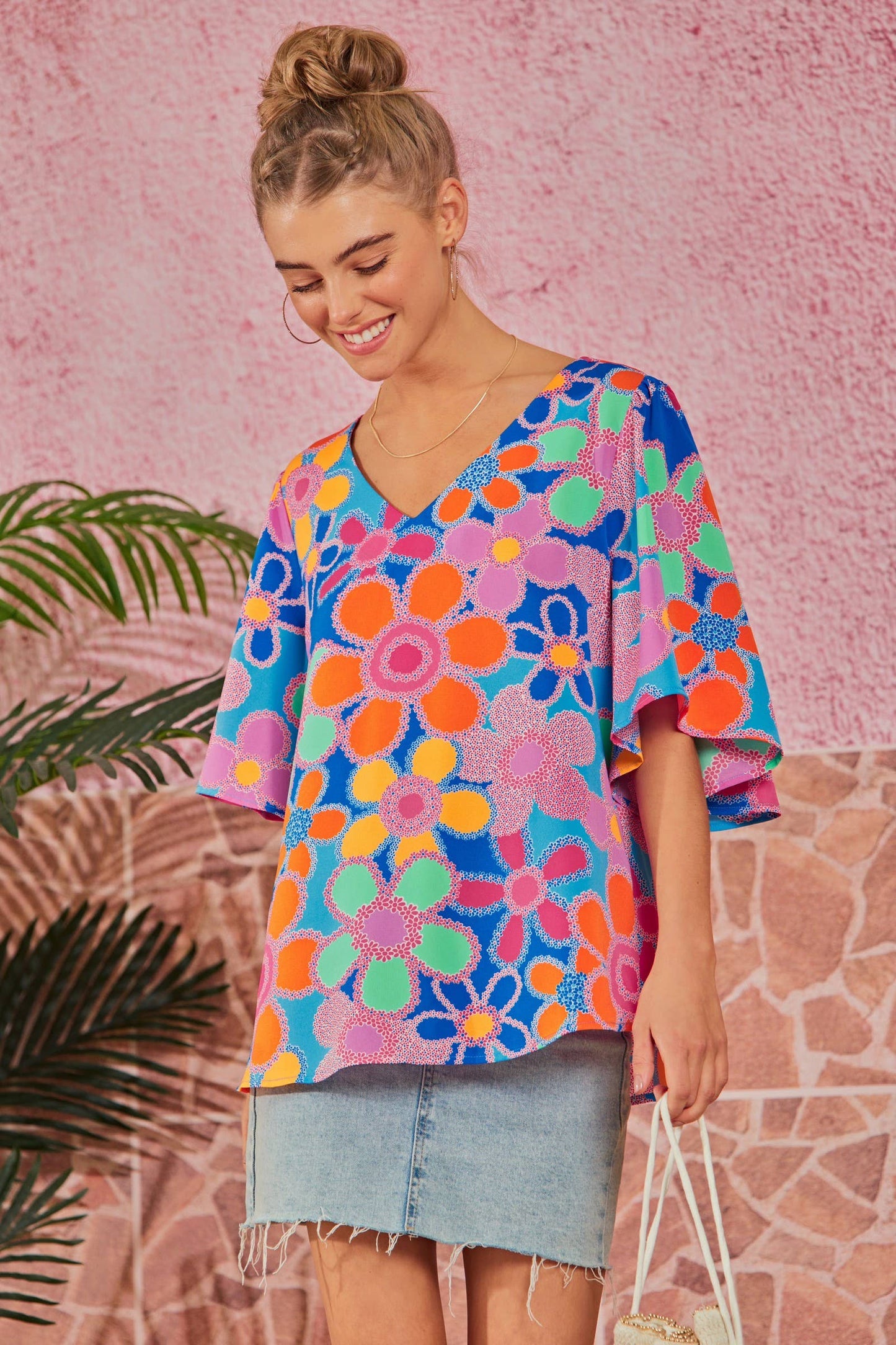 Flower Child Top | Bright Floral V Neck Top